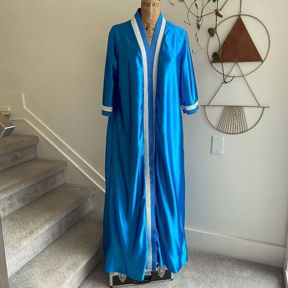 Vintage 1970s Blue & White Striped Robe by Classics of California in sz L - Picture 5 of 10